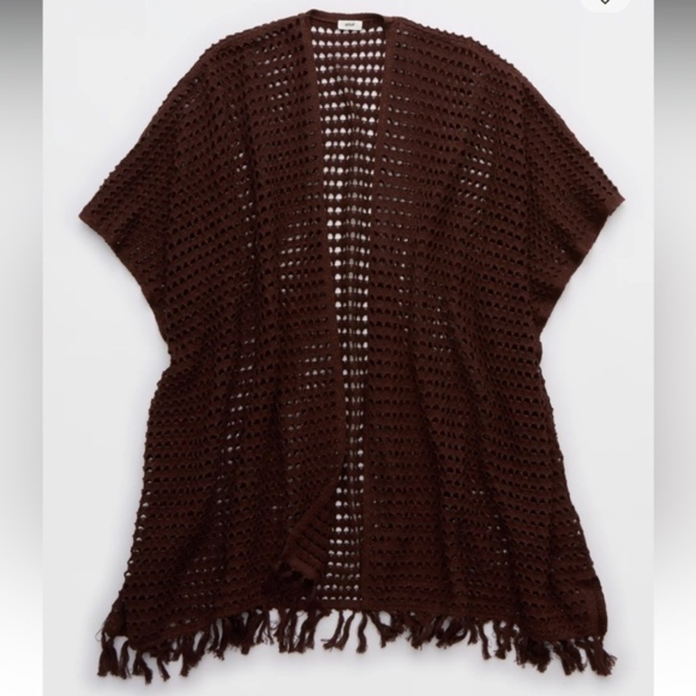 NWT Aerie Fringe Crochet Open Cape